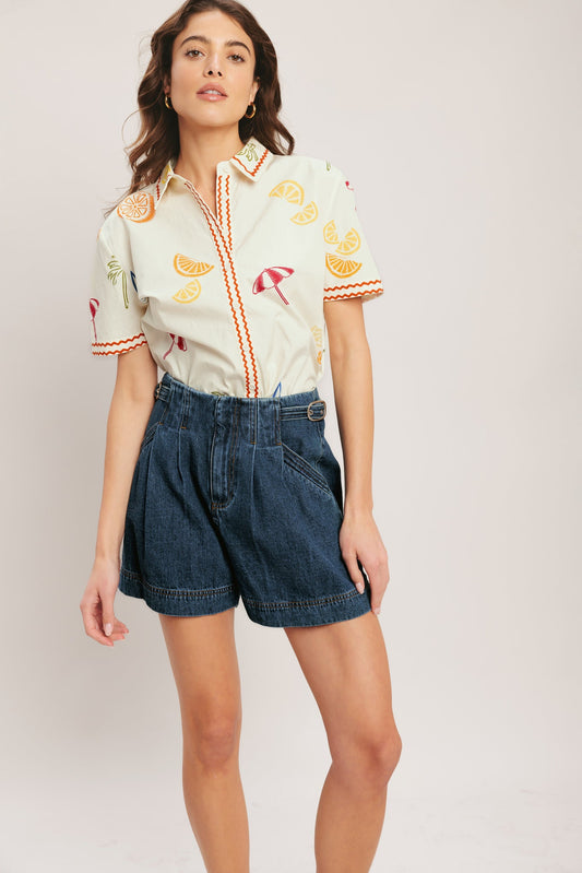 Beach Day Citrus Woven Top