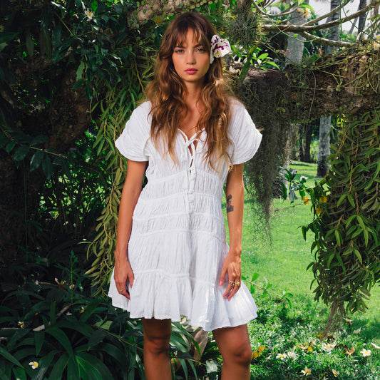 The Srikandi Mini Ruffle Dress in White